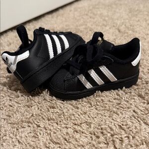 Adidas Kids Black and White Striped Sneakers
